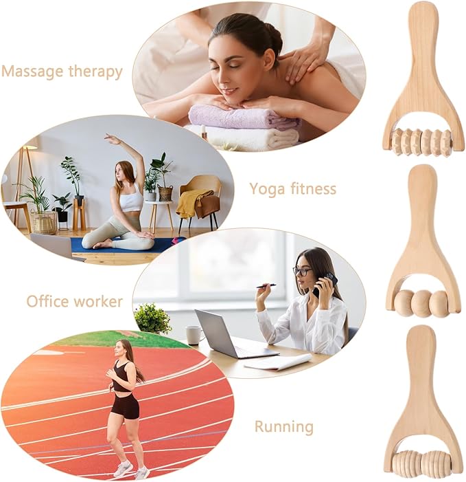 3Pcs Wood Therapy Massage Sticks, Wooden Massage Rollers, Hand Massage Tools Manual Hand Muscle Roller for Relaxes Thigh, Leg, Hands Full Body Muscle-CasaMuseHome