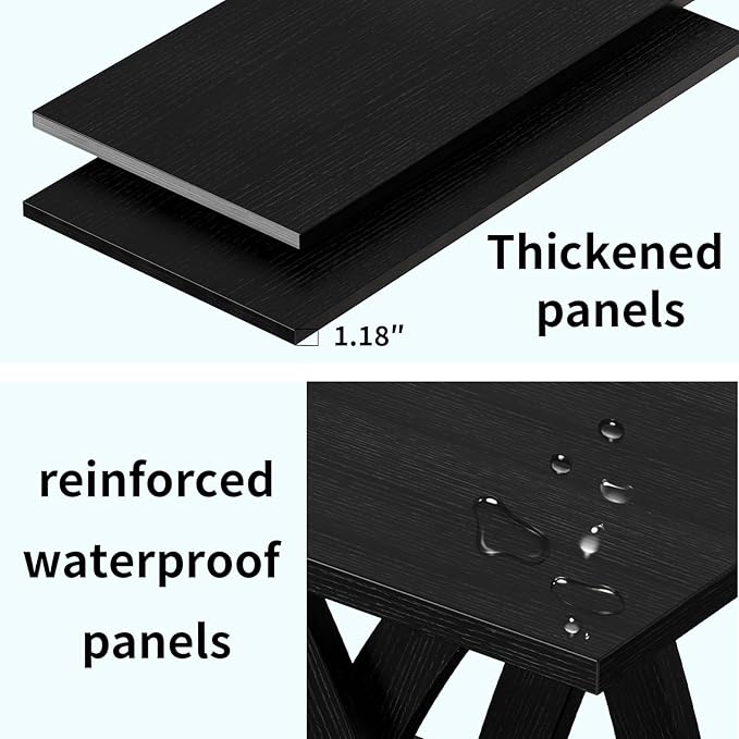 47” Wood Coffee Tables for Living Room Rustic Stands with Storage Shelf Black Coffee Tables for Living Room Farmhouse Center Stands with Shelf Farmhouse Rectangle Center Table-CasaMuseHome