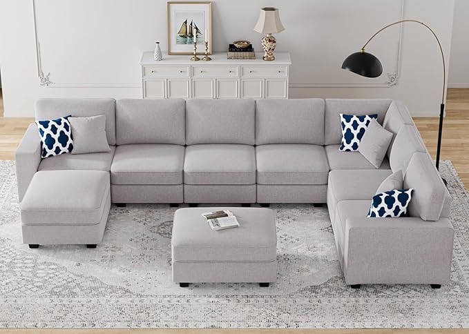 L Lengend Vansen Modular Sectional Sofa U Shaped Couch with Ottoman Modern Reversible Corner Sectional Couch for Living Room (Light Grey, U Shaped Sofa-5)-CasaMuseHome