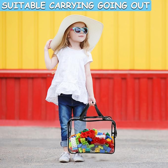 6 Packs Widen X-Large Toy Storage Bags 12.6×9.25×6.9In with Labels, Reusable Clear PVC Board Game Storage, Travel Waterproof Organizer Bags with Zipper for Building Blocks, Puzzle, Stuffed Animals-CasaMuseHome