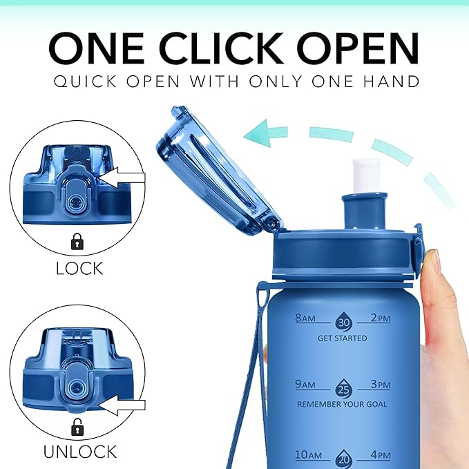 32oz Motivational Water Bottles with Time Marker & Fruit Strainer, Transparent Gradient Color Water Bottle with Times to Drink, Leakproof & BPA Free, Reusable Bottle with Strap (No Straw)-CasaMuseHome