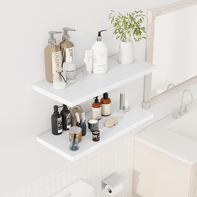 30" Floating Shelves for Wall, 12" Deep Slim White Floating Shelves, Wall-Mounted Shelves for Bedroom, Living Room, Kitchen, Bathroom - Set of 2-CasaMuseHome