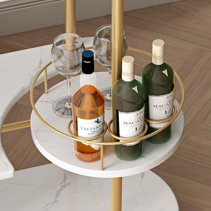 3 Tier Gold Bar Carts for Home Bar Serving Cart with Wheels, Heavy Duty Bar Wine Cart with Storage Shelves, for The Living Room, Kitchen, Bar, Party-CasaMuseHome