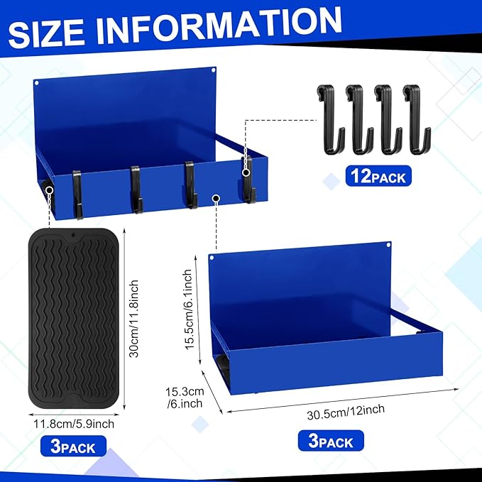 3 Pack Magnet Garage Organizer Magnetic Spice Rack for Refrigerator 20 lb Capacity Shelf Hanging Heavy Duty Magnetic Fridge Side for Organize Garage Tools(Blue)-CasaMuseHome
