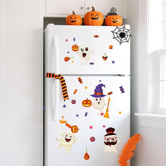 6 Sheet Halloween Stickers Clings Cute Ghost Decals Decor for Kids, Vintage Ghost Evil Pumpkin Reusable Window Stickers for Halloween Party Supplies Home Glass Decorations-CasaMuseHome