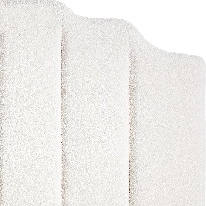 24KF White Teddy Fabric Tufted King Upholstered Headboard, Modern Vertical Channel Design California King Headboard with Stepped Silhouette Top Edge,6026-K-Teddy White-CasaMuseHome