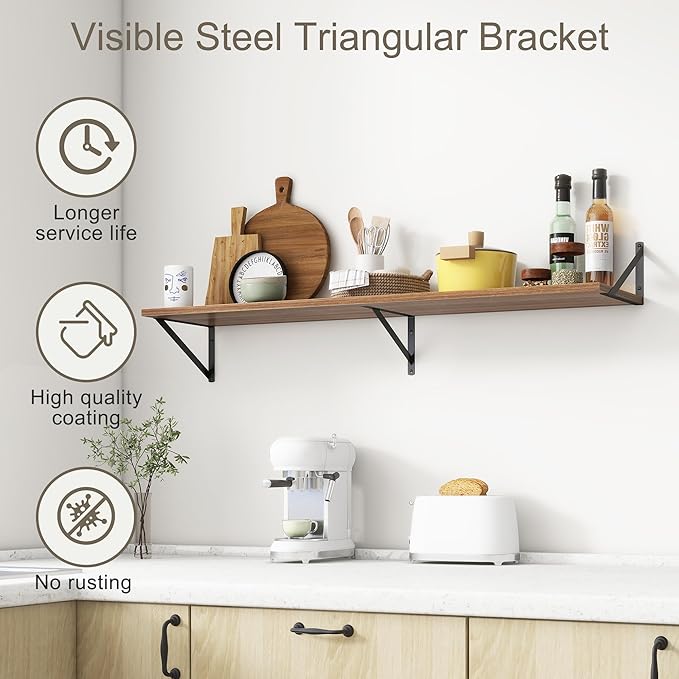 12 Inch Deep Floating Shelves,48W x 12D Floating Shelves, Deep Wall Shelves Bracket Set of 2, Large Display Floating Shelf for Bathroom, Living Room, Wide Storage Wooden Wall Shelf, Walnut-CasaMuseHome