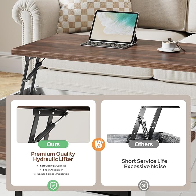 31.5" Lift Top Coffee Table with Storage, Farmhouse Coffee Tables for Living Room, Square Coffee Table with Large Hidden Storage Compartment, 2 Drawers & Removable Shelves, White-CasaMuseHome