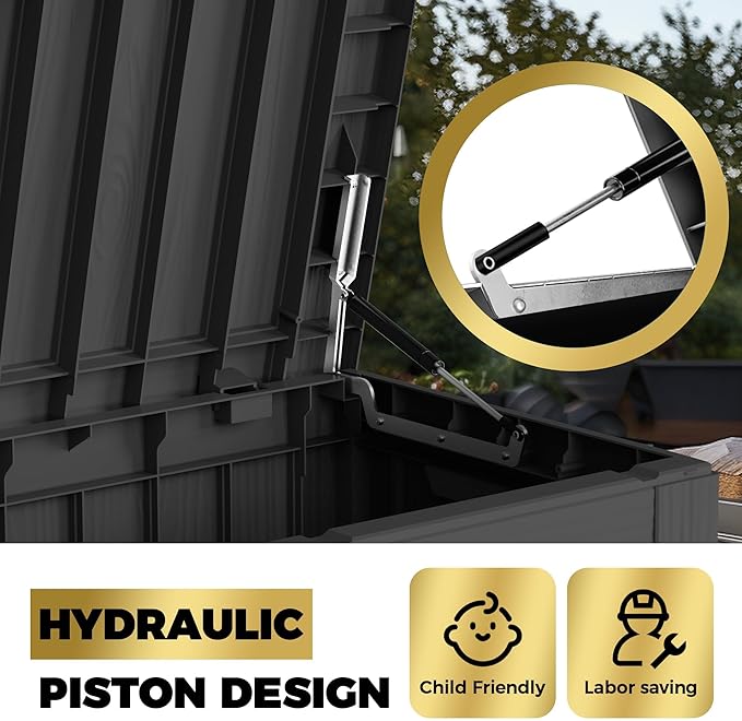 80 Gallon Lockable Resin Deck Box, Waterproof & UV-Resistant Outdoor Storage Box for Outdoor Cushion Storage, Garden Tools & Pool Accessories Storage, Black-CasaMuseHome