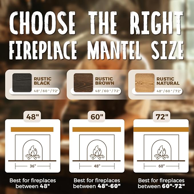 60x8x5 Fireplace Mantel - Handcrafted Hollow Rustic Solid Wood Wall Mounted Floating Shelf with Invisible Heavy Duty Wood Bracket (Weathered Black)-CasaMuseHome