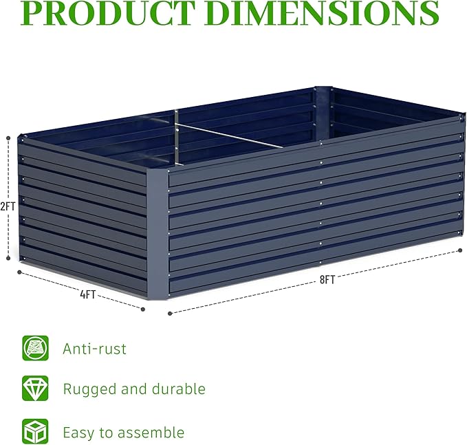 8x4x2 ft Outdoor Raised Garden Bed, Large Metal Planter Raised Beds, Planters for Outdoor Plants for Vegetables, Flowers, Herbs, Fruits, and Succulents.(4 Pcs,Blue)-CasaMuseHome