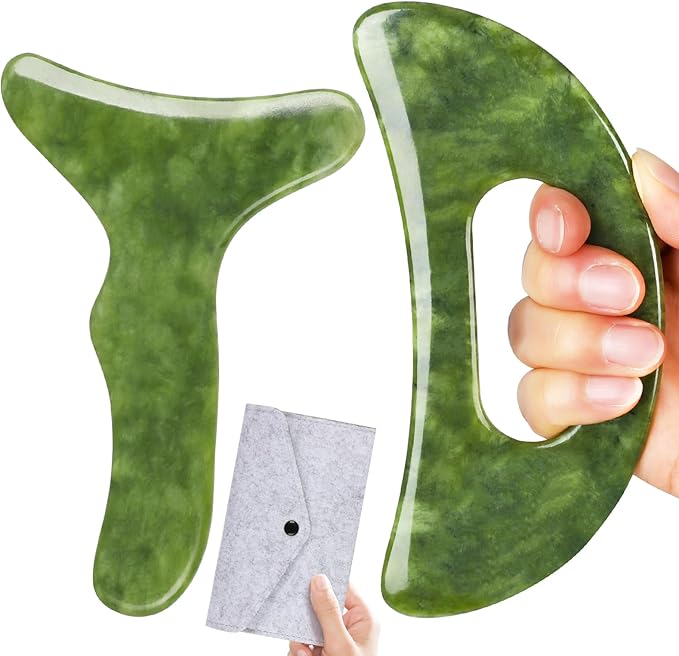 2 in 1 Jade Stone Gua Sha Massage Tool, Large Guasha Muscle Scraper Tools Set with Handle Muscle Scraping Massage Tools Anti Cellulite Spa Acupuncture Tools for Back Neck Leg Lymphatic Drainage-CasaMuseHome