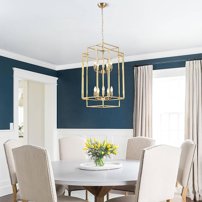 30" Farmhouse Gold Chandelier, 10-Light Foyer Lighting Fixtures, Lantern Tiered Pendant Light Fixtures, Metal Rustic High Ceiling Chandelier for Dining Room Entryway Staircase-CasaMuseHome