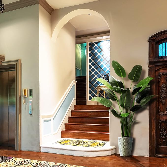 6.5ft Artificial Silk Bird of Paradise Palm Tree (78in) with 17 Trunks Faux Tree and Plastic Nursery Pot, Fake Plant for Office House Farmhouse Living Room Home Decor (Indoor/Outdoor)-CasaMuseHome