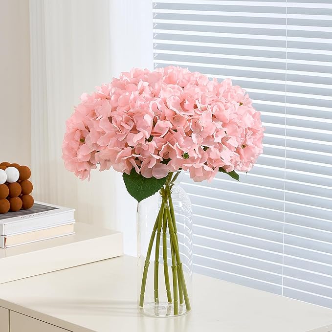8Pcs Blush Fake Flowers Silk Hydrangea Artificial Flowers Bouquets Faux Hydrangea Stems for Home Table Centerpieces Wedding Party Decoration-CasaMuseHome