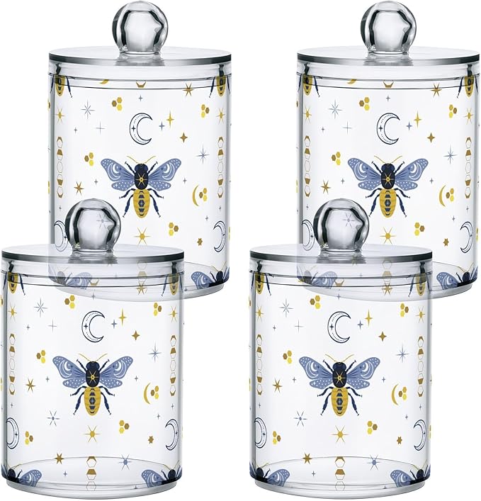 2 Pack Qtip Holder Organizer Dispenser Bee Boho Honeybee Insect Bathroom Storage Canister Cotton Ball Holder Container for Cotton Pads/Swabs/Floss-CasaMuseHome
