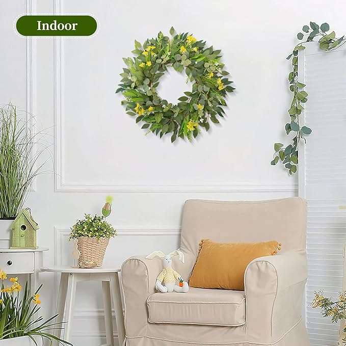 24 Inch Eucalyptus Greenery Wreaths for Front Door, Large Artificial Outdoor Spring Summer Wreath for Porch, Window, Farmhouse, Home Decor - All Seasons-CasaMuseHome