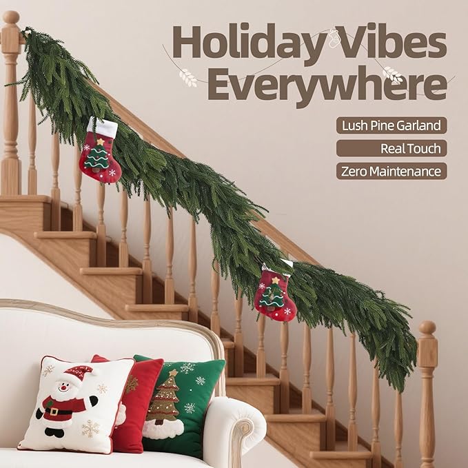 6FT Artificial Norfolk Pine Garland – Real Touch Greenery Garland, Dense Green Plants for Indoor Outdoor Christmas, Holiday, and Home Decoration (1, 6FT-)-CasaMuseHome