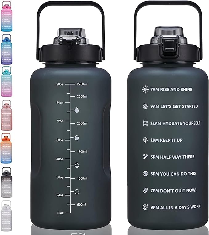 64oz,100oz,128oz Large Motivational Water Bottle with Time Marker, Leakproof & BPA Free Half Gallon Big Water Bottle with Straw Handle Tritan Frosted Water Jug for Gym,Fitness,Outdoor Sports-CasaMuseHome