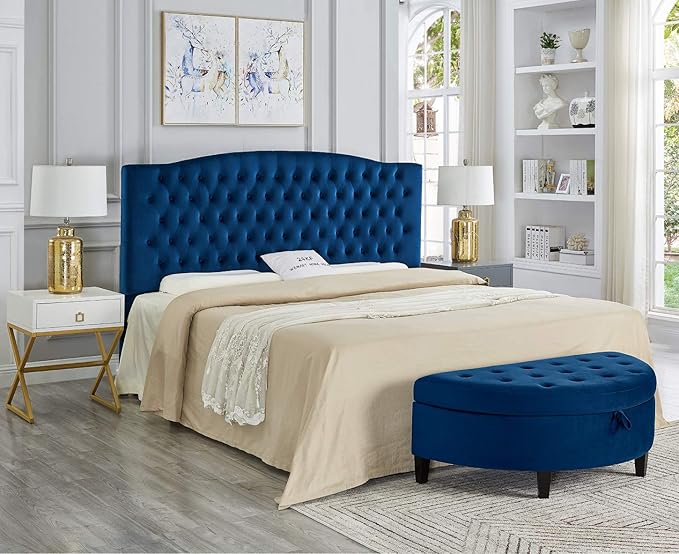 24KF Upholstered Button Tufted King Headboard and Velvet Fabric King/California King- Navy-CasaMuseHome