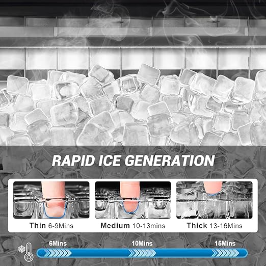 220LBS Commercial Ice Maker Machine - 72PCS Ice Cubes per Round, Undercounter/Freestanding Ice Machine, 55LBS Ice Storage Capacity for Home Bar and Outdoor, Stainless Steel Self-Cleaning-CasaMuseHome