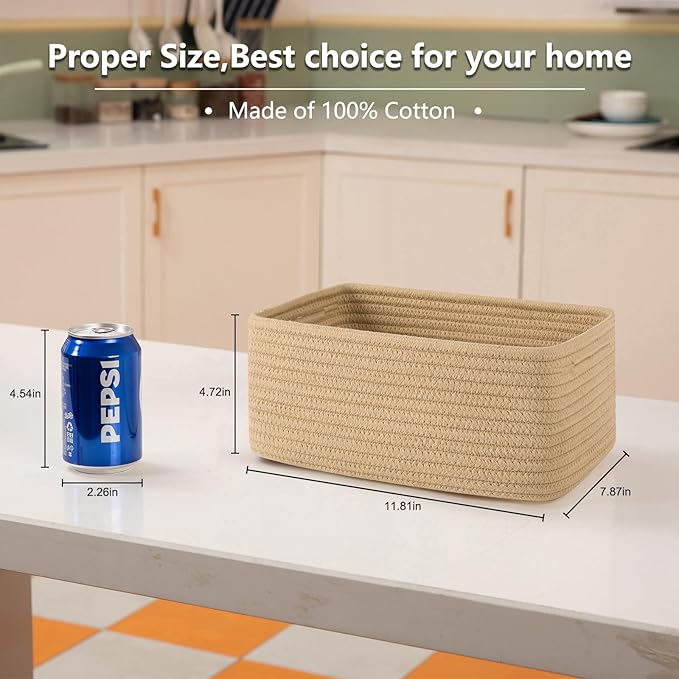 4 Pack Small Storage Shelf Baskets for Organizing, Mini Woven Rope Storage Bins for Towels, Cute Decorative Closet Organizer，Baby Nursery, Gift Empty Baskets -11.81''Lx7.87''Wx4.72''H-Jute-CasaMuseHome