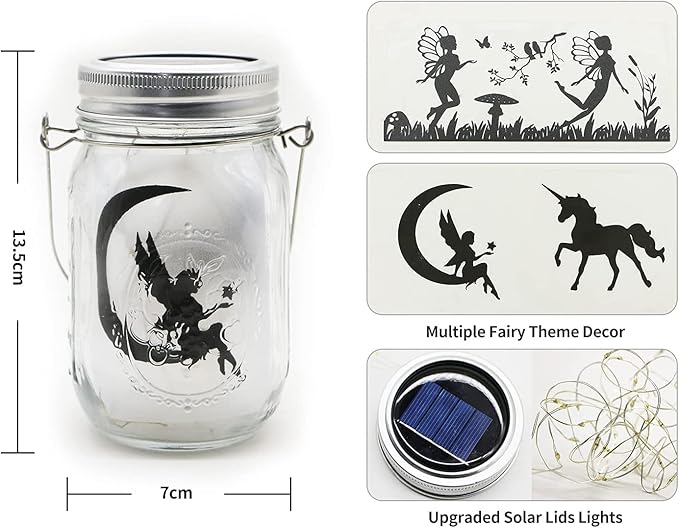 8 Pack Fairy Star Firefly Jar Lids Lights,Solar Fairy String Lids Lights（No Jars）,Waterproof Lantern Mason String Solar Lights with Hangers for Regular Mouth Jars Christmas Gifts(Cold White)-CasaMuseHome
