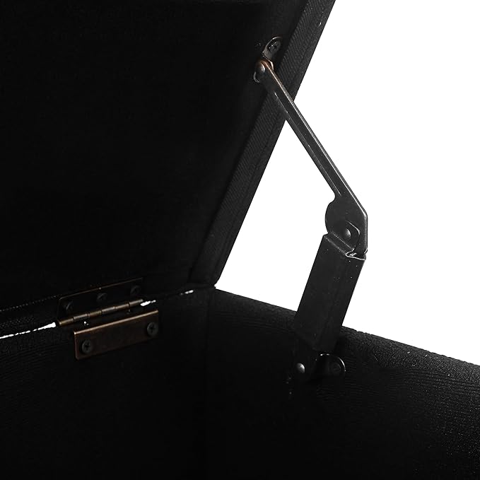 Adeco 17.5" Square Fabric Ottoman with Storage - Upholstered Cotton Linen Foot Rest - Flip Top Footstool with Sturdy Wood Legs, Small Cube Coffee Table Extra Seat for Living Room, Bedroom, Black-CasaMuseHome