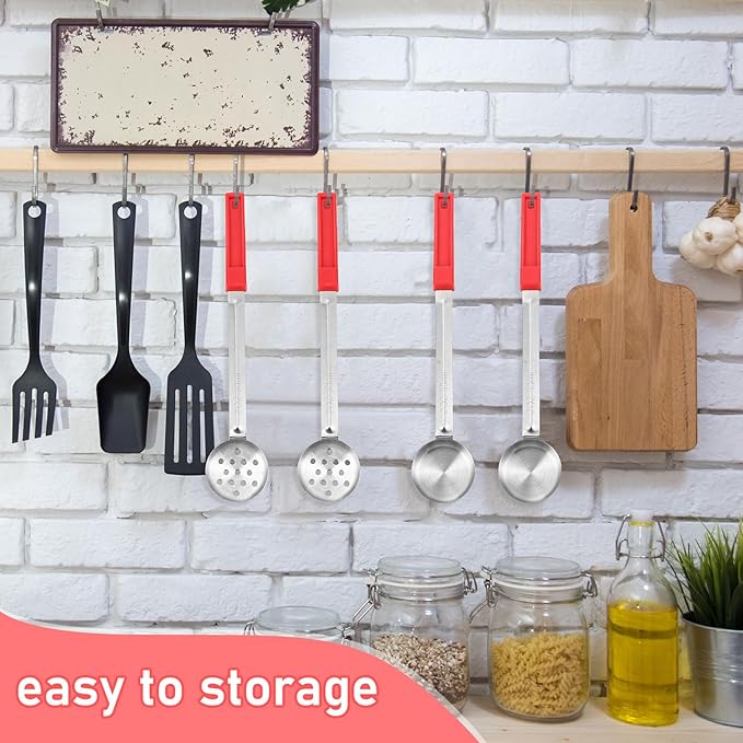 16 Pcs Portion Control Serving Spoons, Restaurant Measuring Serving Ladle Utensils, Portion Control Slotted Scoops for Weight Loss, Solid and Perforated Scoops(Red,2 oz)-CasaMuseHome