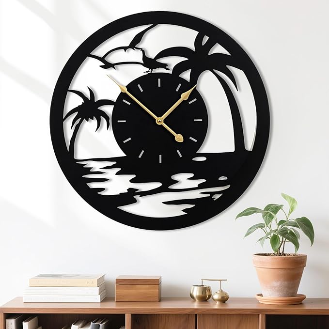 24inches/60cm Large Wall Clocks Battery Powered No Ticking Silent Round Black Modern Unique Metal Wall Clocks Suitable Living Room Kitchen Bedroom Fireplace Office Farmhouse。-CasaMuseHome