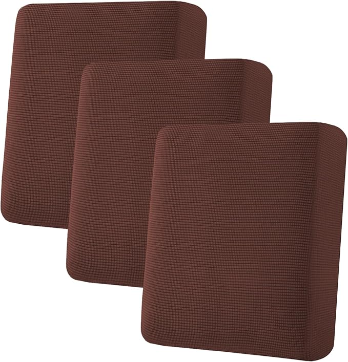 H.VERSAILTEX Super Stretch Individual Seat Cushion Covers Sofa Covers Couch Slipcover Sets Thick Jacquard Textured Twill Fabric (3 Piece Sofa Cushion Covers, Burnt Brick)-CasaMuseHome
