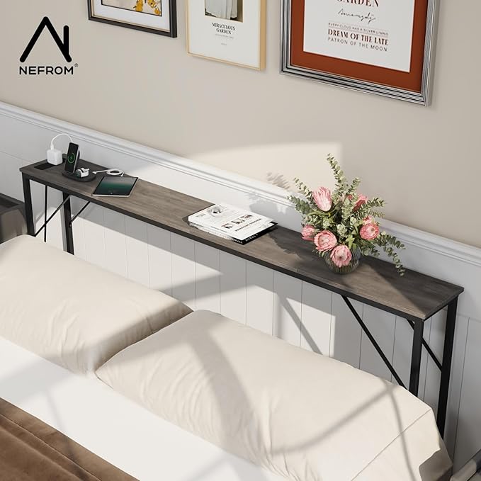 63'' Console Table, Skinny Entryway Table with Fast-Charging Station, Narrow Long Sofa Table, Behind Slim Couch Table for Entrance, Hallway, Living Room Decor ST-GY160-1-CasaMuseHome