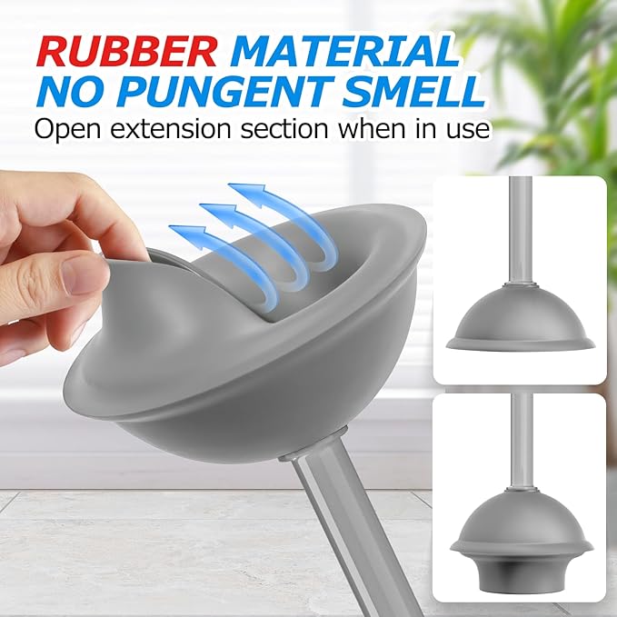 2Pack 2 in 1 Toilet Brush and Plunger Set, Extended Handle Plunger，Toilet Bowl Brush Plunger Set,Bathroom Cleaning Tools ，Toilet Brush Plunger Combo，Cleaning Brush，Cleaning Supplies（Dark Grey）-CasaMuseHome