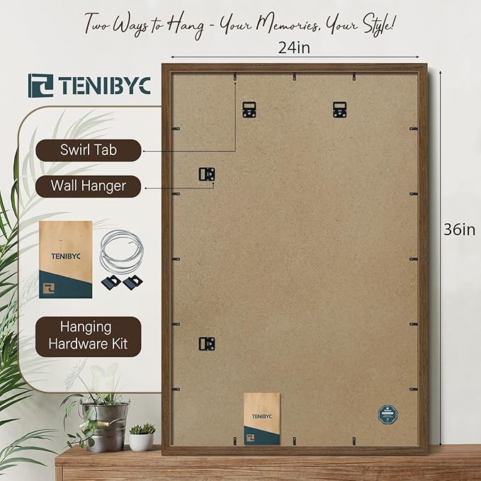 24x36 Poster Frame 3 Pack - Brown Woodgrain, Wood Picture Frame, Wall Gallery Frame - Wall Hanging-CasaMuseHome