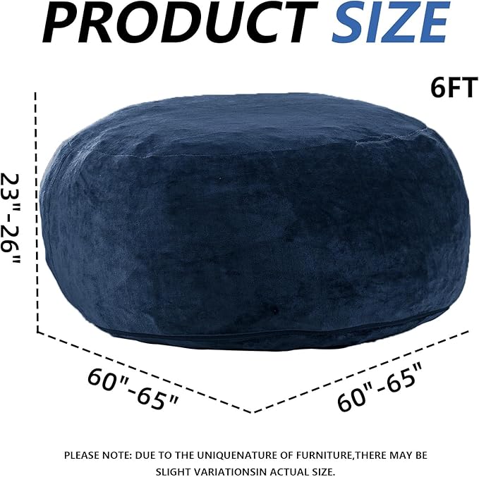 6FT,Oversized Bean Bag Chairs for Adults,Giant beanbag with Filler Included，Fluffy Memory Foam,Soft and Comfy Corduroy Fabric,Gaming Chairs Suitable for Living Room and Bedroom (Blue, 6 Foot)-CasaMuseHome