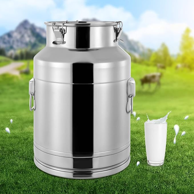 304 Food-Grade Stainless Steel Ice Bucket with Lid, 28L/7.4Gallon Good Sealing Storage Canister Milk Bucket Milk Can for Coffee, Tea, Water, Milk, Soup-CasaMuseHome