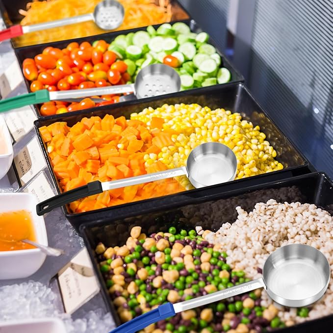 16 Pcs Portion Control Serving Spoons, Restaurant Measuring Serving Ladle Utensils, Portion Control Slotted Scoops for Weight Loss, Solid and Perforated Scoops(4 Colors,4 Sizes)-CasaMuseHome