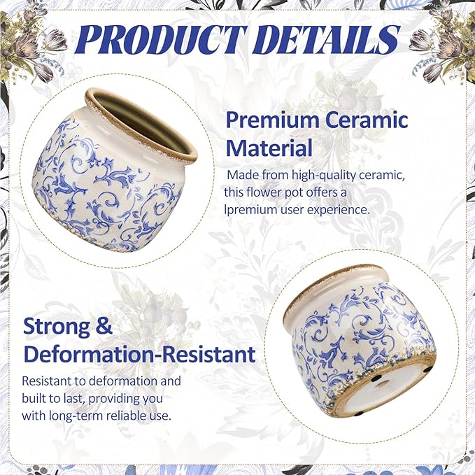 1 Pcs Vintage Planter Large Ceramic Plants Pot Blue Chinoiserie Crack Cottage Scroll Vase Flower Vase Pot Indoor Plants Home Kitchen Decor Farmhouse Antique Decorative Gift-CasaMuseHome