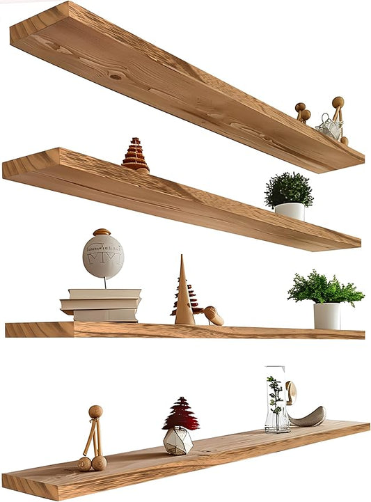48 Inch Floating Shelves for Wall Rustic Light Wood Wall Shelves for Bedroom Set of 4-CasaMuseHome