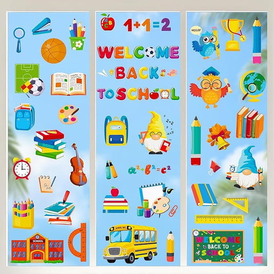 9 Sheets Back to School Window Clings, Double-Sided Window Clings for Classroom, Bus Apple Pencil First Day of School Book Window Stickers for First Day of School Decorations Supplies Decor-CasaMuseHome