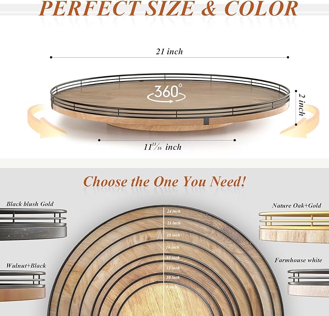 21" Lazy Susan Oak Wood Turntable Organizer for Cabinet, Farmhouse Round Wooden Large Lazy Susan Organization and Storage for Dining Table, Pantry, Kitchen, Countertop, Cupboard, Home Decor-CasaMuseHome