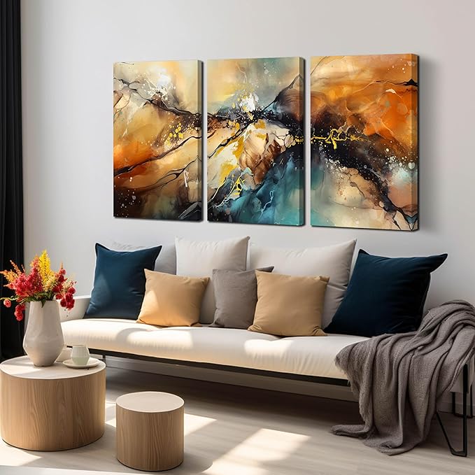 Abstract Wall Canvas Art for Living Room - Modern Art Work for Office Walls - 3 Piece Pictures Wall Art Size 16" x 24"-CasaMuseHome