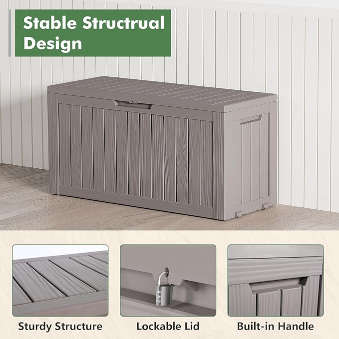 72 Gallon Deck Box Lockable Resin Outdoor Storage Box waterproof Outdoor Container for Patio Furniture Cushions, Pillow-CasaMuseHome