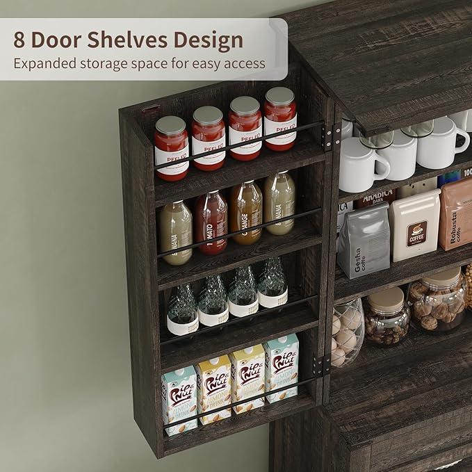 72'' Kitchen Storage Pantry Cabinet, Tall Storage Cabinet with 8 Door Shelves, 2 Cabinets and 1 Drawer, Freestanding Cupboard for Kitchen, Dining Room, Bathroom, Laundry, Living Room, Dark Rustic Oak-CasaMuseHome