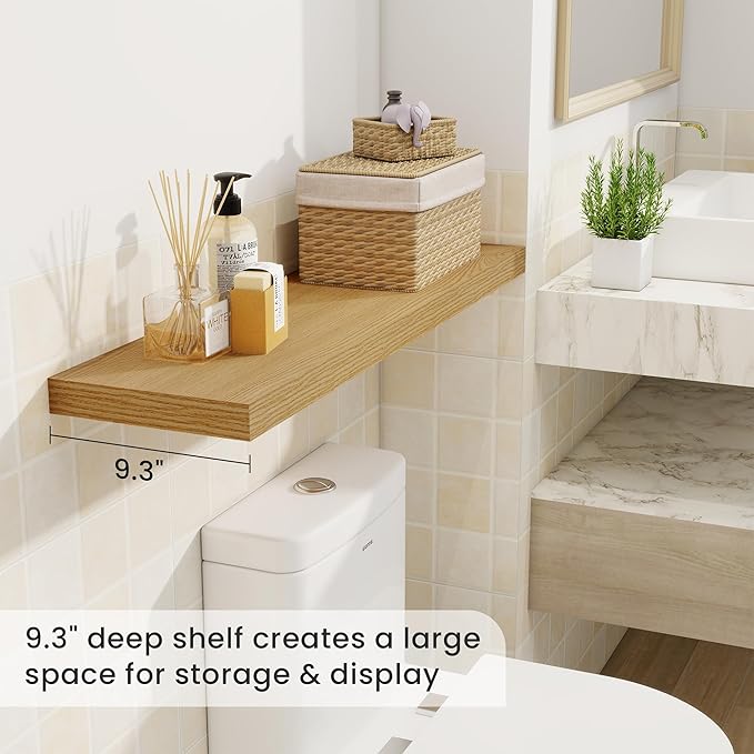 36 Inch Floating Shelves, 9.3 Inch Deep Rustic Wall Shelves - Extra Deeper Wall Mounted Storage Shelves for Bathroom, Kitchen, Living Room (Oak, Set of 2)-CasaMuseHome