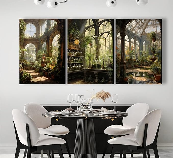 3pcs Framed William Morris Green Plants Canvas Wall Art Medieval Castle Posters Prints Gothictalian Landscape Painting Pictures Paintings Wall Decor for Living Room Bathroom Bedroom Decoration-CasaMuseHome