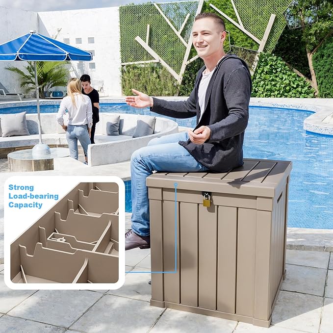 50 Gallon Deck Box Large Outdoor Storage for Patio Furniture,Outdoor Cushions,Garden Tools and Pool Supplies,Waterproof,Resin,Lockable(Grey)-CasaMuseHome