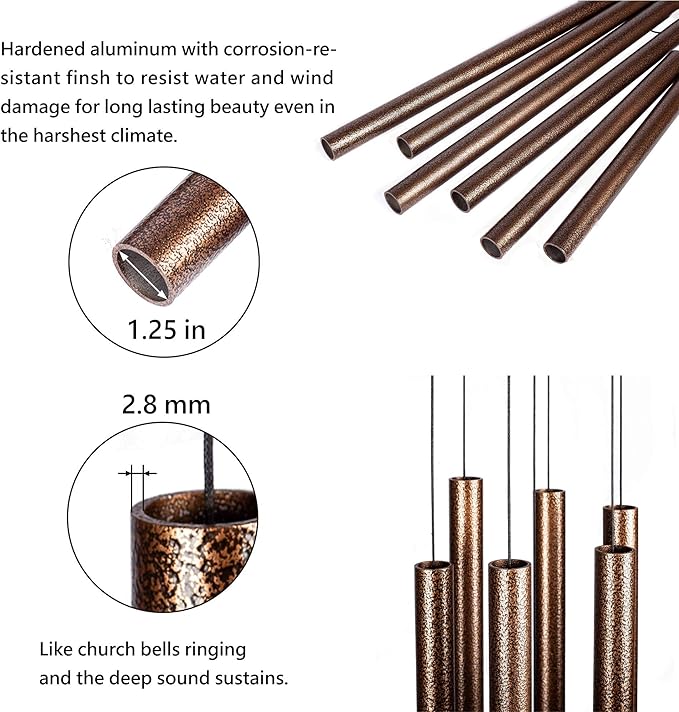 44 Inch Wind Chimes for Outside Deep Tone Sound Like Church Bell Rings Memorial Mother Day Copper Vein 1pcs Thickness of Tube is 2.8mm Taiwan Made-CasaMuseHome