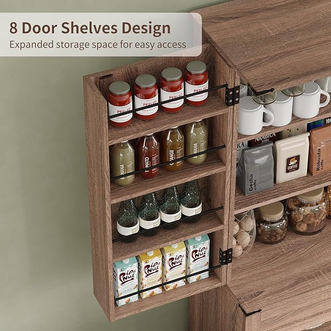 72'' Kitchen Storage Pantry Cabinet, Tall Storage Cabinet with 8 Door Shelves, 2 Cabinets and 1 Drawer, Freestanding Cupboard for Kitchen, Dining Room, Bathroom, Laundry, Living Room, Espresso-CasaMuseHome