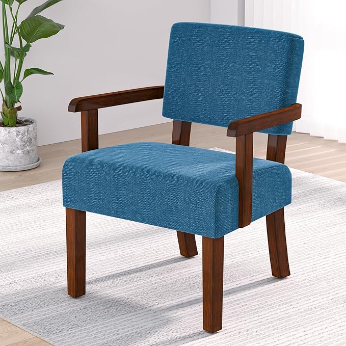 Accent Chair with Wood Frame, Arm Chairs Oversize with Soft Seat and Armrests for Living, Dining, Bed, Reading, and Waiting Rooms-CasaMuseHome